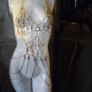 Gold and mirror rainbow stone bodychain